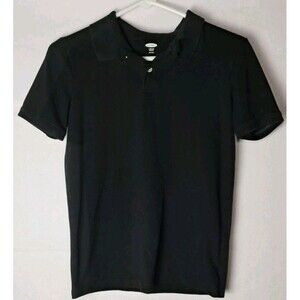 Old Navy Boys L 10-12 Black Button Up Polo Shirt Short Sleeve Stretch